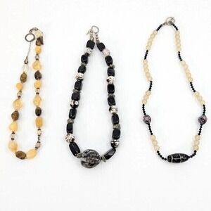 Vintage Set of 3 Chunky Glass Beaded Mica Layering Necklaces Whimsigoth Boho